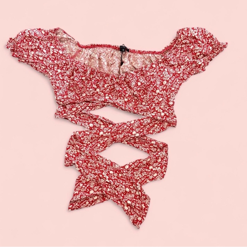 Red Floral Cutout Top